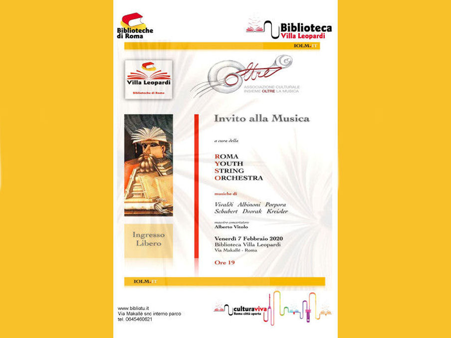 Venerdì 7 febbraio, ore 19:00 - Invito alla Musica alla Biblioteca Villa Leopardi - Roma Youth String Orchestra