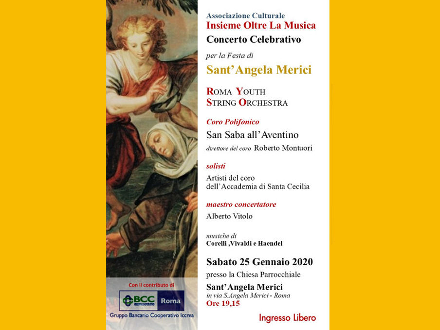 Sabato 25 gennaio 2020, ore 19.15: concerto celebrativo per la festa di Sant'Angela Merici